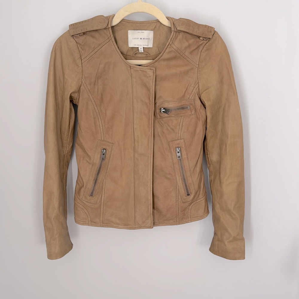 Lucky Brand tan genuine leather moto jacket